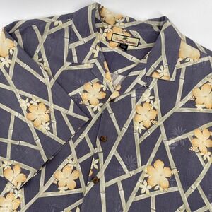 Tommy Bahama Mens Silk Camp Shirt Bamboo Floral Print Button Down Short Sleeve L